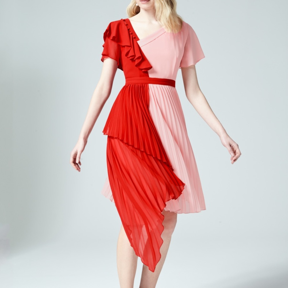 Three Floor Chimera pink and red pleated dress!